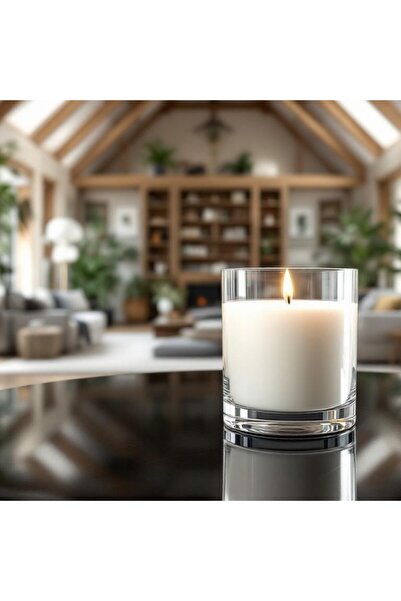 Paşa Cam El İşçiliği Silindir Cam Mum İçine Mum Sandal Ağacı Kokulu 8x10 Ölçü...