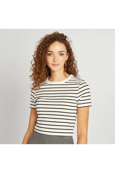 KIABI Stretch cotton Breton T-shirt WHITE