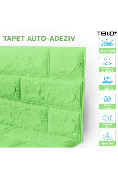 Teno Set 350x Tapet Mic Caramida 3D Teno®, suprafata acoperire 46.34 mp, 38.5x34 cm, verde