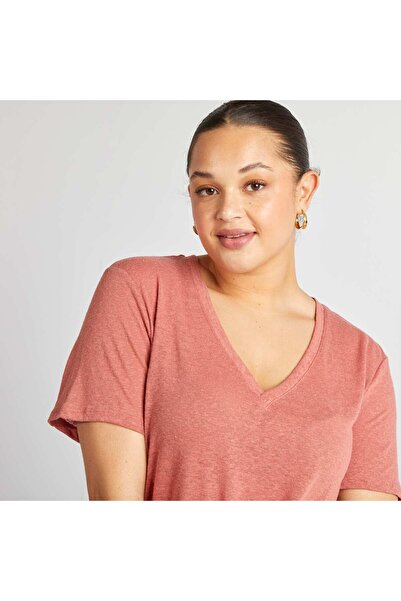 KIABI Linen blend V-neck T-shirt PINK