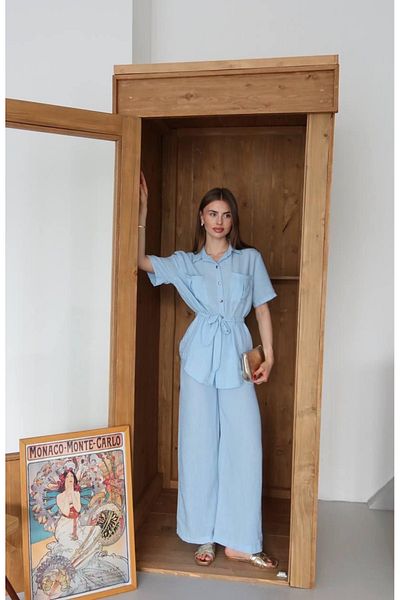 Ekim Store Linen Waist Drawstring Shirt Trousers Set