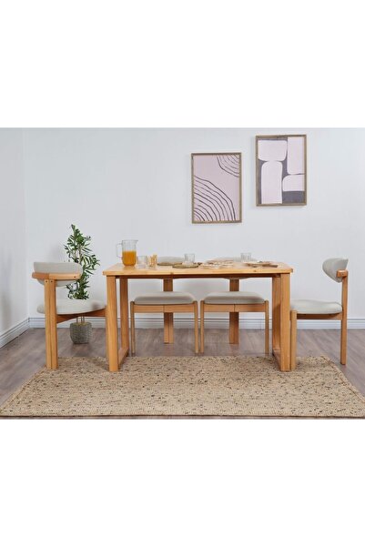 VOWTURKEY Cheri Minimal Sandalye Masif Masa Takımı 4 Sandalye 1masa 1 Bench-80*160