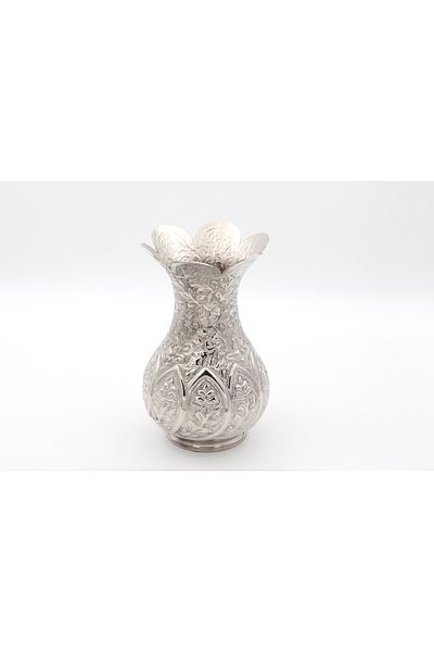 ANTEPSEPETİ Copper Silver Plated Flower Pattern Vase