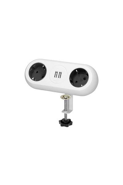 Orno OR-AE-13133(GS)/W furniture socket with mounting bracket, 2 Schuko sockets, 2 x USB