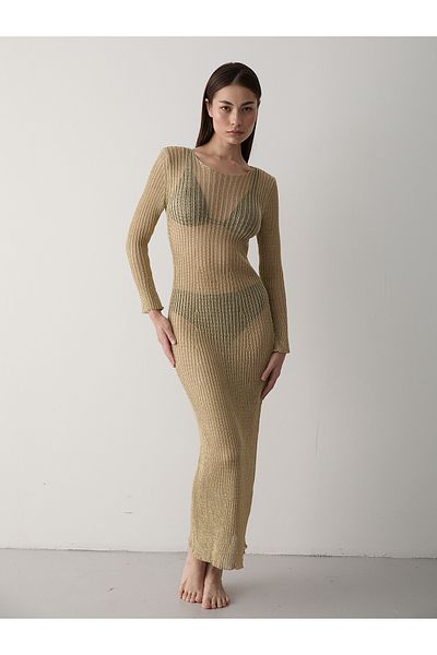 Laluvia Gold glitzerndes langes transparentes Strandkleid