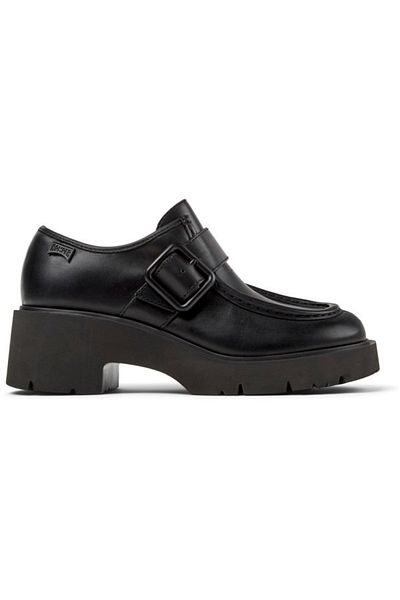 CAMPER Women's Black Genuine Leather Adjustable Buckle Classic Shoes with Thick Heel Sole Milah