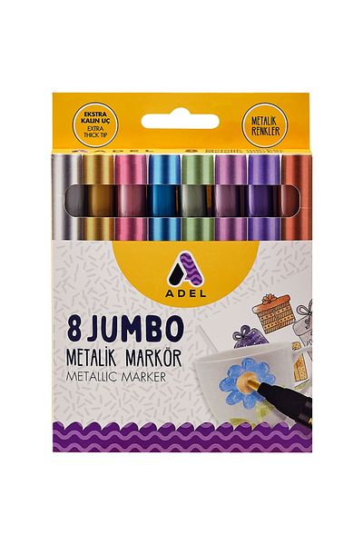 Adel Metallic Marker Set of 8, Vibrant Colors, 4.6 mm Thick Tip, Ideal for Multi-Surface Use