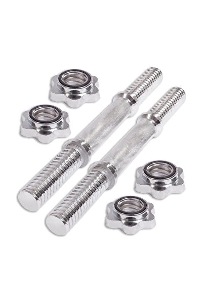 MultiFlexPro 36cm İkili Kısa Krom Halter Barı Dambıl Sapı Fitness Egzersiz Aleti Dumbell Bar 2x36 cm