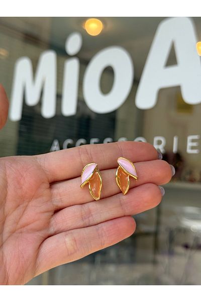 MioArt Modern Design Leaf Look Enamel Earrings
