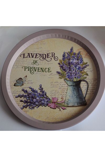 PUFO Round metal plate type tray Pufo Lavender de Provence for serving dessert, cakes, appetizers, 33 cm