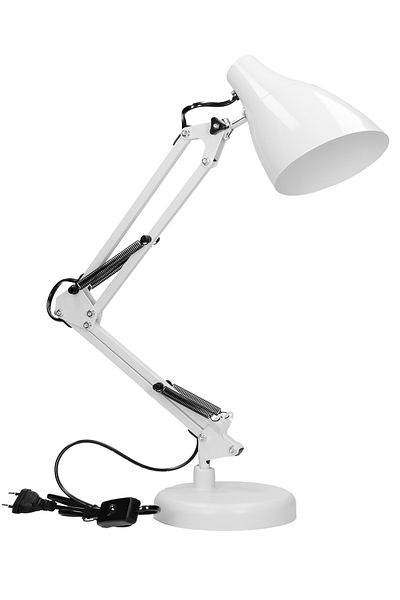 Virone DIAN DL-1/W desk lamp, E27, 60 W, 3 movable joints, 110 cm cable with switch, steel, white
