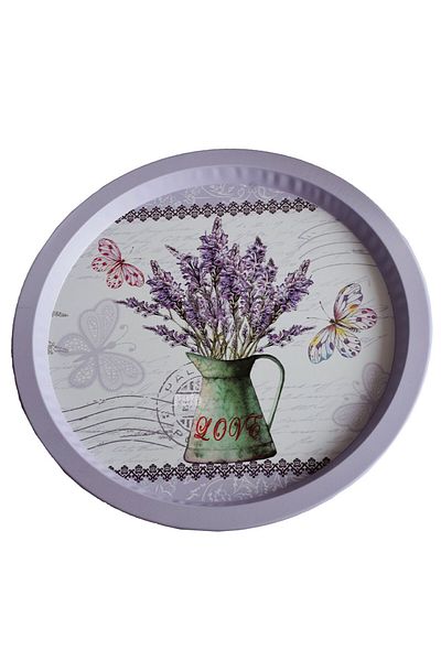 PUFO Round metal plate type tray Pufo Lavender bouquet for serving dessert, cakes, appetizers, 33 cm
