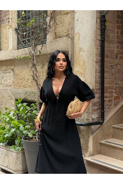 Ekim Store Lace-Up Muslin Long Dress