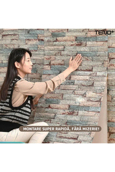 Teno Set 90x Tapet 3D Teno®, Model Lemn, suprafata acoperire 47.7 mp, 70x77 cm, multicolor