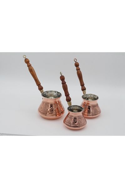 ANTEPSEPETİ Authentic 3-Piece Coffee Pot Set with Copper Grapes