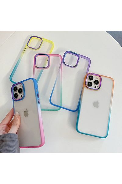 Generic جراب شفاف ناعم متوافق مع iPhone 14 Pro مع حافة متباينة الألوان متدرجة