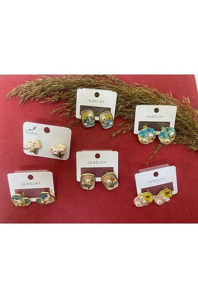 sema aksesuar Pearl Detailed Flower Motif Heart Design Art Earrings - Heart Earrings - Gift