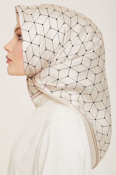 Armine Nostalgia Series Silk Sura Scarf 9166Ds-01 Geometric Pattern Cream