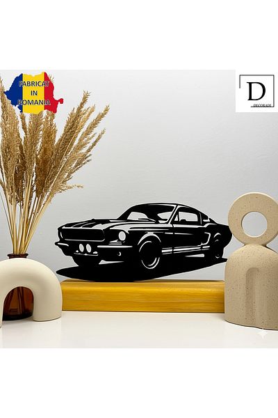 OEM "Mustang Legend" decoration with natural wood base, 9 cm, black, 3D printed