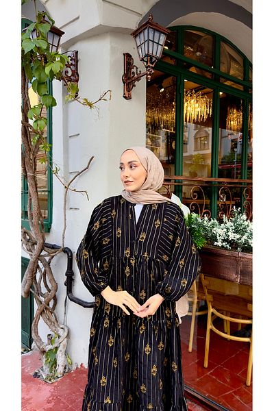 LOCCO Rochie de damă cu model buchet neagră