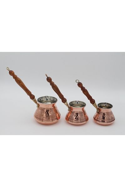 ANTEPSEPETİ Authentic 3-Piece Coffee Pot Set with Copper Grapes