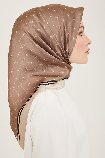 Armine Σειρά Nostalgia Silk Sura Scarf 9166DS-32 Γεωμετρικό σχέδιο MINK