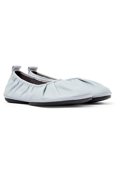 CAMPER Women's Soft Gray Genuine Leather Flats with Ruched Detail and Round Toe RightNina