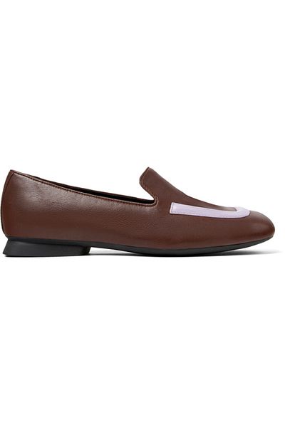 CAMPER Women's Brown Genuine Leather Flats with Color Details - Comfortable Daily Wear Twins
