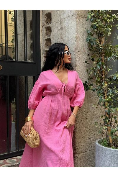 Ekim Store Lace-Up Muslin Long Dress