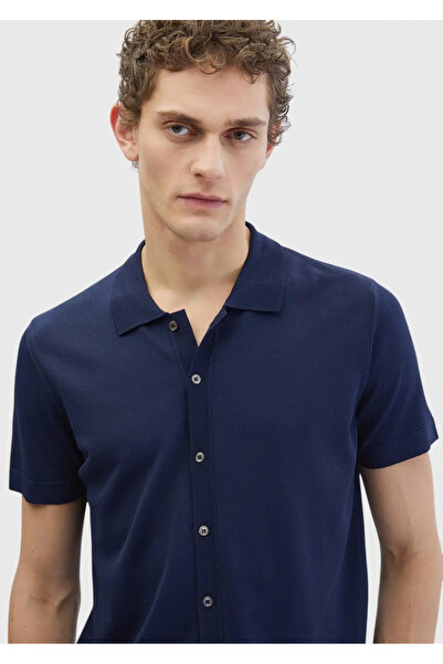 Ramsey Lacivert Polo Yaka Düz Örgü Hırka