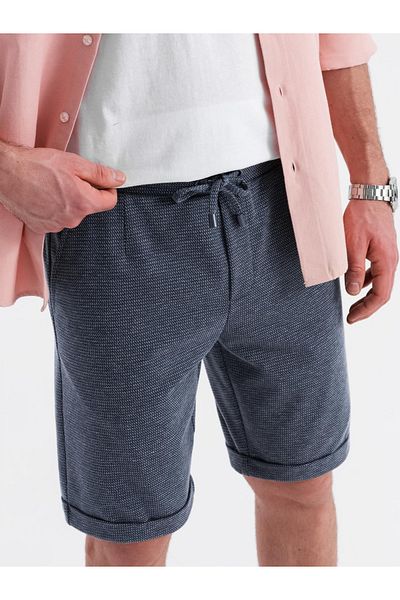 OMBRE Kurze Herrenshorts mit strukturiertem Strickgummibund - Marineblau V1 OM-SRCS-0177 S