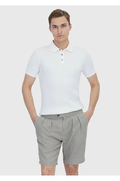 Ramsey White Polo Neck Jacquard Cotton Blended Knitwear