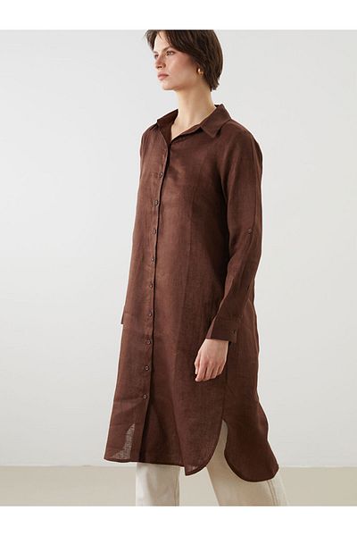 LC Waikiki Black 100% Linen Women's Shirt Tunic