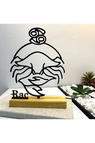 OEM Zodiac decoration "RACER" with natural wooden base, 19 cm, black, 3D printed