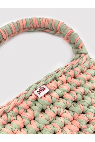 Galia Tasarım Mint & Peach – Πλεκτή στο χέρι χτενισμένη βαμβακερή τσάντα ώμου με κορδόνι (παστέλ αποχρώσεις)