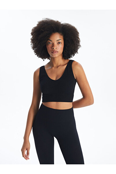 LC Waikiki Black v-neck seamless women's sports bustier from gulis clothing