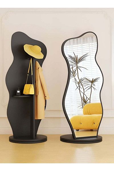 Taimi Irregular Swivel Mirror with Cosmetic Organizer and Coat Hanger for Bedroom-Dressing Room 160x50cm