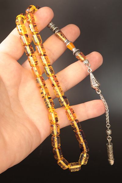 CessNova Certified Fossilized Crimping Amber Nakkaş Imameli Special Prayer Beads