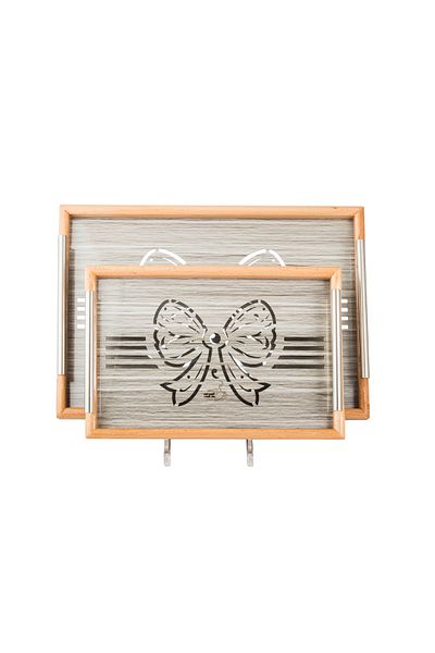 casa rosa Wooden tray set of 2 pieces , with Decorative floor and clear acrylic insulating layer