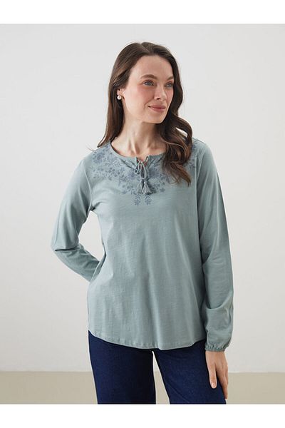 LC Waikiki Grace Burgundy Tie Collar Patterned Women's Blouse