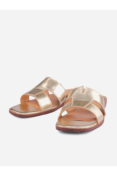 Heel Your Sole By Styli Metallic Design Open Toe Flat Sandals