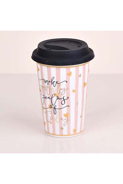 PUFO ceramic travel mug for coffee with silicone lid, 415 ml, Make jealous model