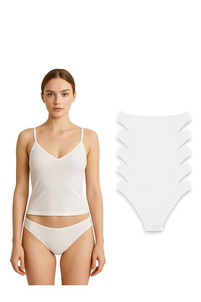 LAUMA Women's White Slip Panties Pack of 5 Soft Cotton, Flexible, Breathable Fabric