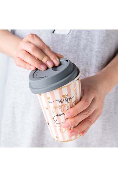 PUFO ceramic travel mug for coffee with silicone lid, 415 ml, Make jealous model