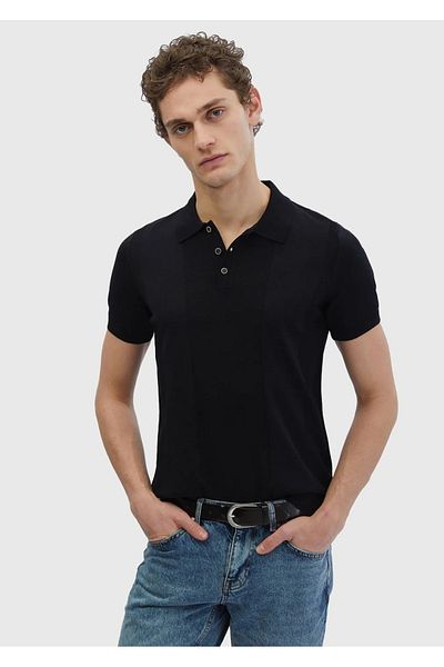 Ramsey Black Polo Neck Jacquard Knitwear Sweater