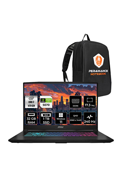 MSI Katana 17 HX i7-14650HX 32GB 1TB SSD RTX5070/8GB 17.3'' 2K QHD 240Hz W11H Gaming Laptop B14WGK