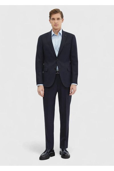 Ramsey Navy Blue Plain Regular Fit Wool Blend Suit