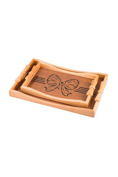 casa rosa Wooden tray set of 2 pieces , with Decorative floor and clear acrylic insulating layer