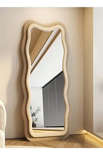 Taimi Large mirror with elegant design160x60cm-Full length mirror with brown/beige velvet frame