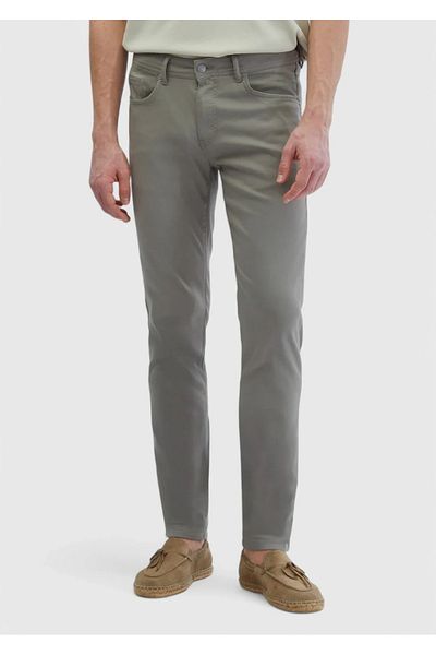 Ramsey Gray Plain Woven Casual Cotton Blend Trousers
